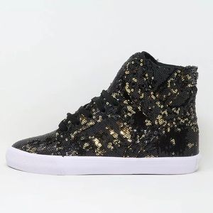 SUPRA Skytop Metallic Black Metallic Gold Sequins size 10 bnwtn no box